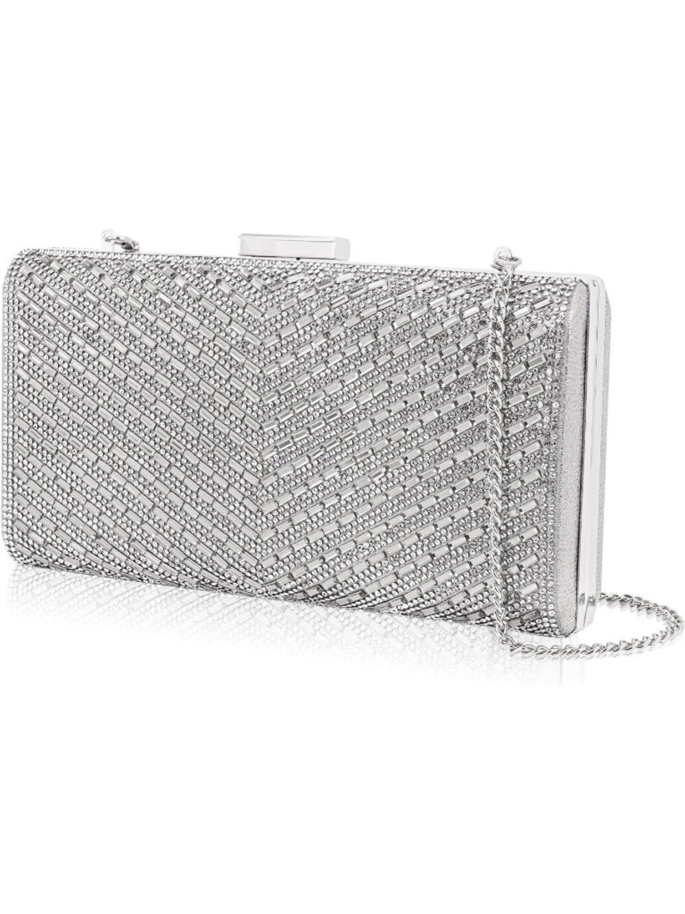 👜 Women's Silver Sparkly Rhinestone Clutch for Bridal Glitter Metal Clasp Purse